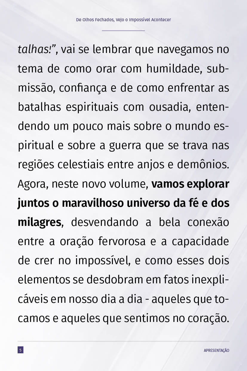 Ebook "De Olhos Fechados, Vejo o Impossível Acontecer!"