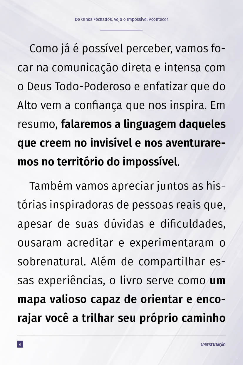 Ebook "De Olhos Fechados, Vejo o Impossível Acontecer!"