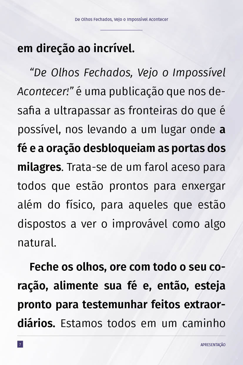 Ebook "De Olhos Fechados, Vejo o Impossível Acontecer!"